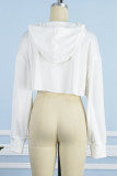 White Fashion Casual Letter Print Basic Hooded Collar Tops
