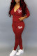 Red Casual Print Patchwork Zipper Long Sleeve Two Pieces