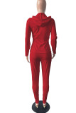 Red Casual Print Patchwork Zipper Long Sleeve Two Pieces