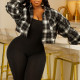 Black Casual Plaid Print Patchwork Buckle Turndown Collar Outerwear