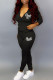 Black Casual Print Patchwork Zipper Long Sleeve Two Pieces