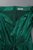 Green Elegant Solid Patchwork Off the Shoulder A Line Dresses