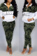 Green Casual Print Camouflage Print Patchwork Zipper Collar Long Sleeve Two Pieces
