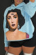 Blue Casual Print Patchwork Hooded Collar Tops