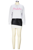 Black Pink Casual Letter Print Patchwork O Neck Long Sleeve Two Pieces