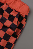 Orange Casual Street Plaid Print Patchwork O Neck Long Sleeve Two Pieces