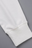 White Fashion Casual Letter Print Basic Hooded Collar Tops