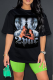 Black Street Print Letter O Neck T-Shirts