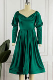 Green Elegant Solid Patchwork Off the Shoulder A Line Dresses