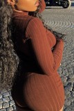 Brownness Casual Solid Basic Half A Turtleneck Skinny Romper