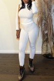 White Casual Solid Basic O Neck Long Sleeve Two Pieces
