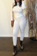 White Casual Solid Basic O Neck Long Sleeve Two Pieces