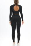 Black Casual Sportswear Solid Patchwork Backless O Neck Long Sleeve Two Pieces