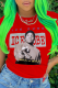 Red Street Print Patchwork Letter O Neck T-Shirts