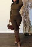 White Casual Solid Basic O Neck Long Sleeve Two Pieces