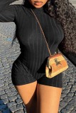 Brownness Casual Solid Basic Half A Turtleneck Skinny Romper