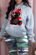 Grey Street Print Draw String Hooded Collar Tops