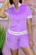 Purple Street Letter Embroidered Zipper Collar Short Sleeve Two Pieces