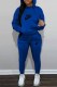 Royal Blue Casual Print Letter Hooded Collar Long Sleeve Two Pieces