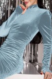 Pink Sexy Solid Fold Turtleneck Long Sleeve Dresses