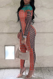Orange Sexy Print Patchwork Half A Turtleneck Skinny Jumpsuits