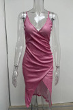 Pink Sexy Solid Patchwork Slit Asymmetrical Spaghetti Strap Sling Dress Dresses