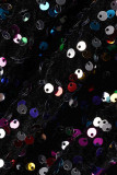 Black Elegant Solid Sequins Patchwork Oblique Collar Evening Dress Dresses