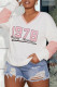White Casual Print Patchwork V Neck Plus Size Tops