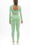 Green Casual Sportswear Solid Patchwork Backless O Neck Long Sleeve Two Pieces