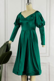 Green Elegant Solid Patchwork Off the Shoulder A Line Dresses