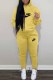 Yellow Casual Print Letter Hooded Collar Long Sleeve Two Pieces