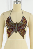 Red Sexy Butterfly Strap Design Hot Drill Halter Tops