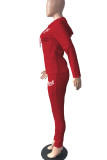 Red Casual Print Patchwork Zipper Long Sleeve Two Pieces