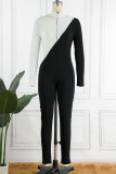 Red Black Casual Solid Hollowed Out Patchwork Zipper Half A Turtleneck Skinny Jumpsuits