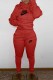 Red Casual Print Letter Hooded Collar Long Sleeve Two Pieces