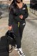 Black Casual Print Letter Hooded Collar Long Sleeve Two Pieces