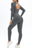 Dark Gray Casual Sportswear Solid Patchwork Backless O Neck Long Sleeve Two Pieces