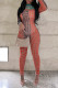 Orange Sexy Print Patchwork Half A Turtleneck Skinny Jumpsuits