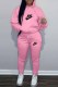 Pink Casual Print Letter Hooded Collar Long Sleeve Two Pieces