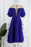 Blue Sexy Elegant Solid Patchwork Beading O Neck A Line Dresses