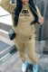 Khaki Casual Print Letter Hooded Collar Long Sleeve Two Pieces