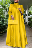 Yellow Casual Solid Patchwork Turtleneck Straight Dresses