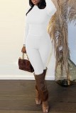 White Casual Solid Basic O Neck Long Sleeve Two Pieces