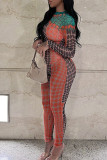 Orange Sexy Print Patchwork Half A Turtleneck Skinny Jumpsuits