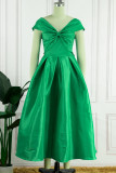 Green Sexy Formal Solid Patchwork With Bow Off the Shoulder Evening Dress Dresses