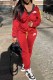 Red Casual Print Letter Hooded Collar Long Sleeve Two Pieces