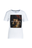 White Casual Vintage Print Patchwork O Neck T-Shirts