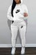 White Casual Print Letter Hooded Collar Long Sleeve Two Pieces