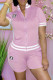 Pink Street Letter Embroidered Zipper Collar Short Sleeve Two Pieces