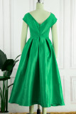 Green Sexy Formal Solid Patchwork With Bow Off the Shoulder Evening Dress Dresses